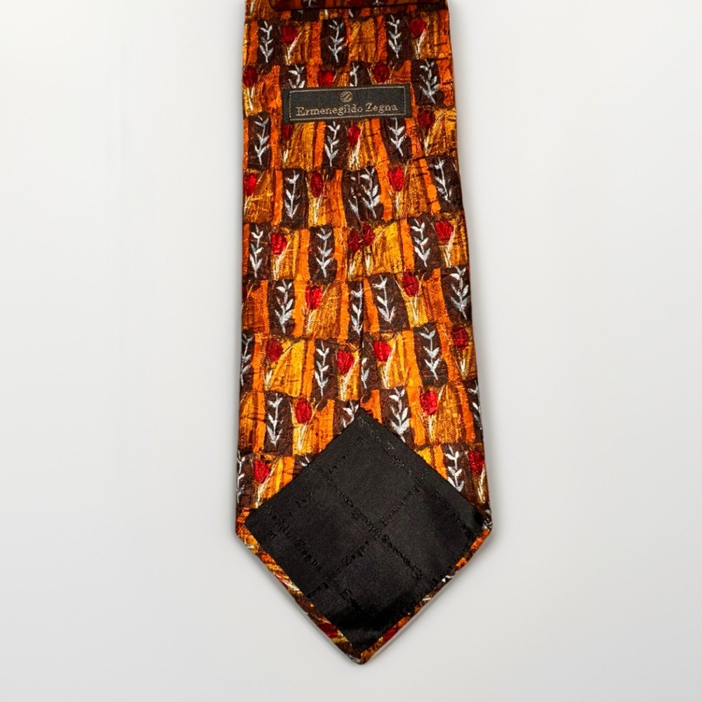VTG Ermenegildo Zegna Silk Brown Geometric Floral Neck Tie  Made In Italy 56 - Picture 2 of 6